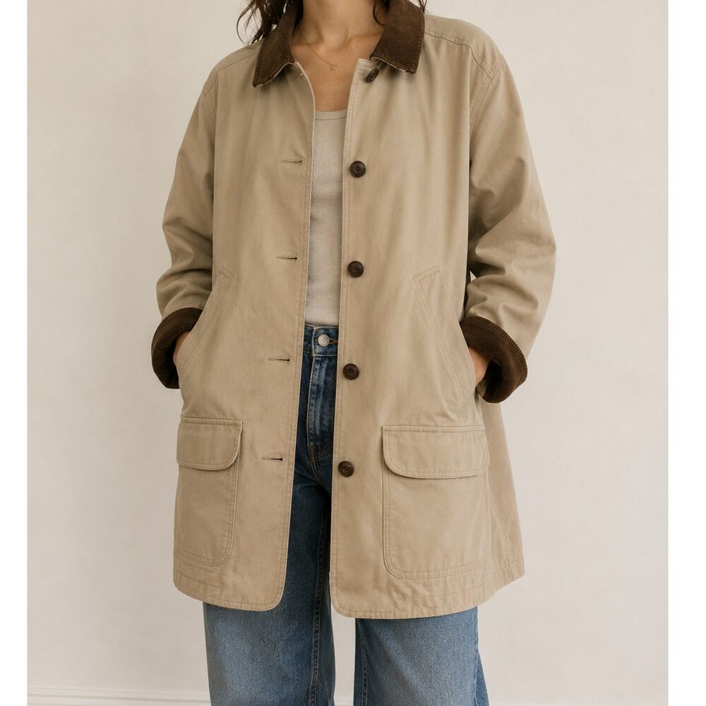 Vintage L.L.Bean Women’s Barn Coat Chore Jacket Tan Brown Corduroy Collar 1X